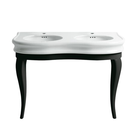 Whitehaus Lrg Console W/ Integrated Oval Bowls, Overflow And Blk Wooden Leg Suppo LA12-LAM120B